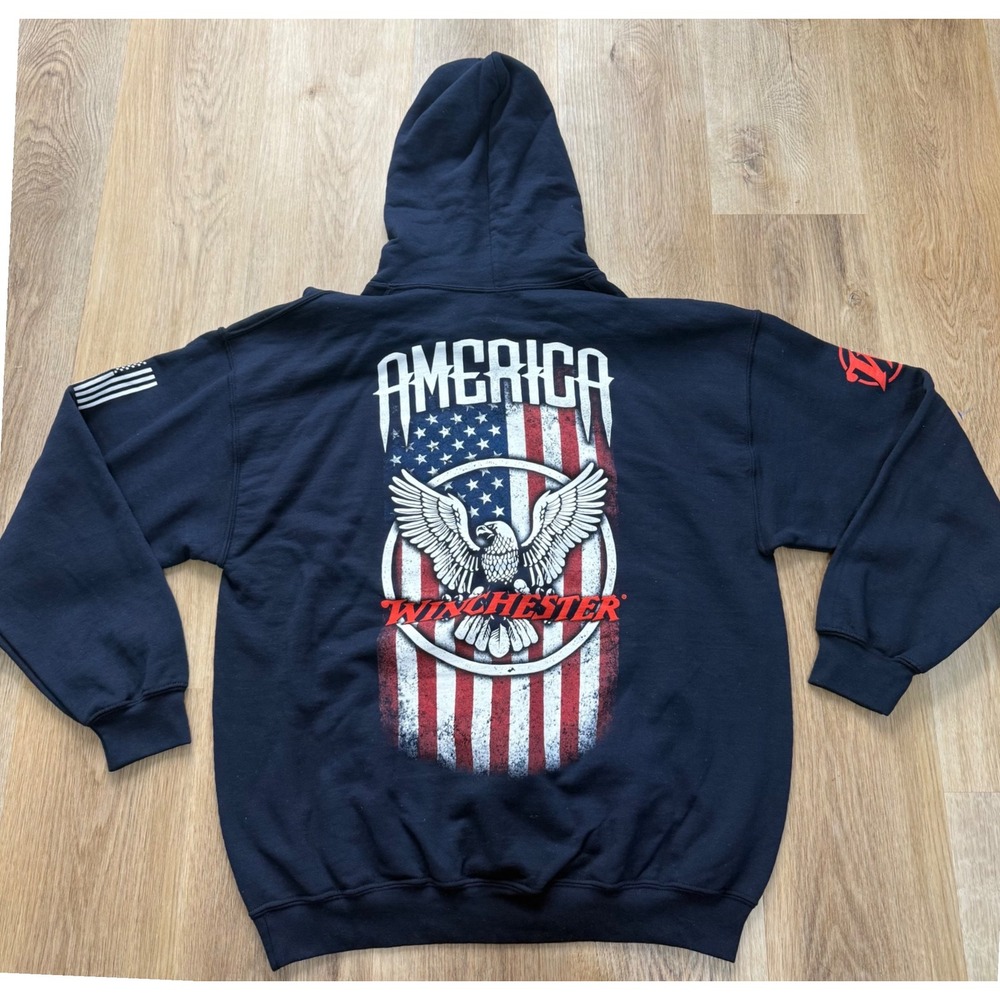 Winchester Navy Blue America Eagle Graphic Hoodie Mens L Patriotic Americana